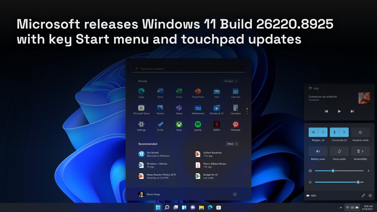 Microsoft releases Windows 11 Build 26220.8925 with key Start menu and touchpad updates